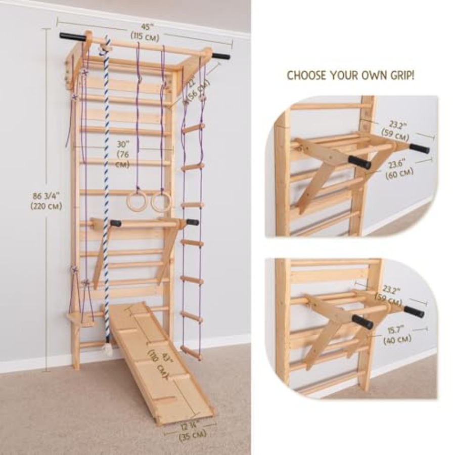 Swedish Ladder Wall Bars with  - Gymnastic Ring Wood ulasan dan harga